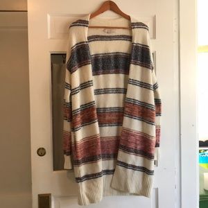 Long striped open sweater